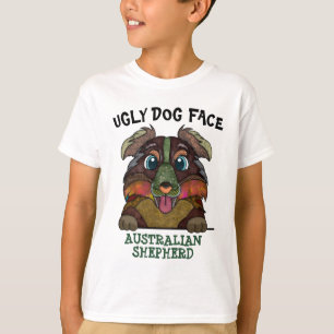 Camiseta Cara única de perro feo pastor australiano