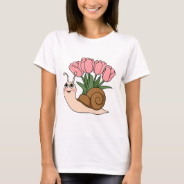 Camiseta Caracol Adorable con Tulipanes Diseño de Jardín Fl