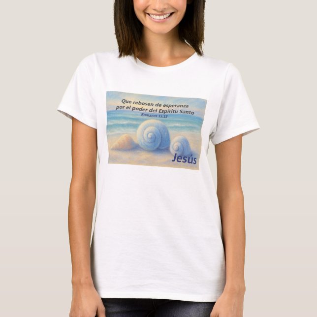 Camiseta caracolas de Mar con Versículo Romanos (Anverso)