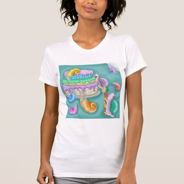 Camiseta Caracoles de fiesta con torta de cumpleaños, camis (Anverso)