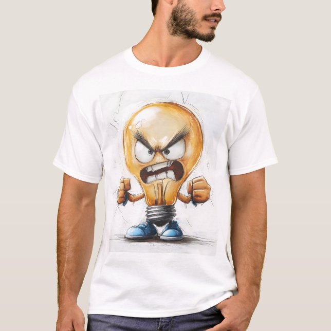 Camiseta Carácter 3D de Bombilla de luz enojada (Anverso)