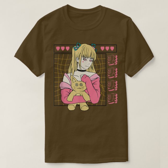 Camiseta Carácter anime japonés de Chica gata japonés estét (Diseño del anverso)