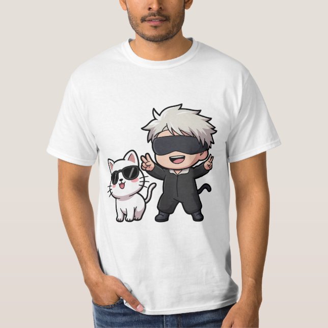 Camiseta Carácter anime y gato sonrojador (Anverso)