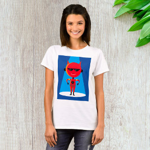 Camiseta Carácter de superhéroe malvado negrita rojo y azul