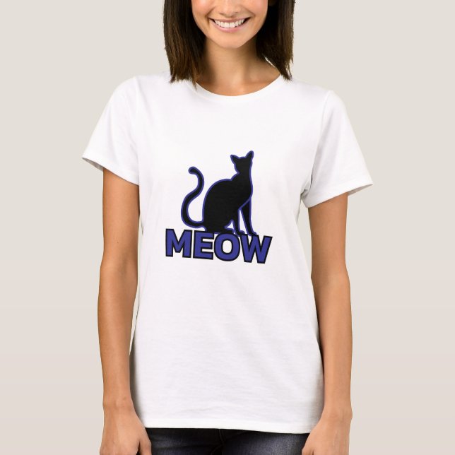 Camiseta Carácter felino de moda - Silueta gata azul "MEOW" (Anverso)