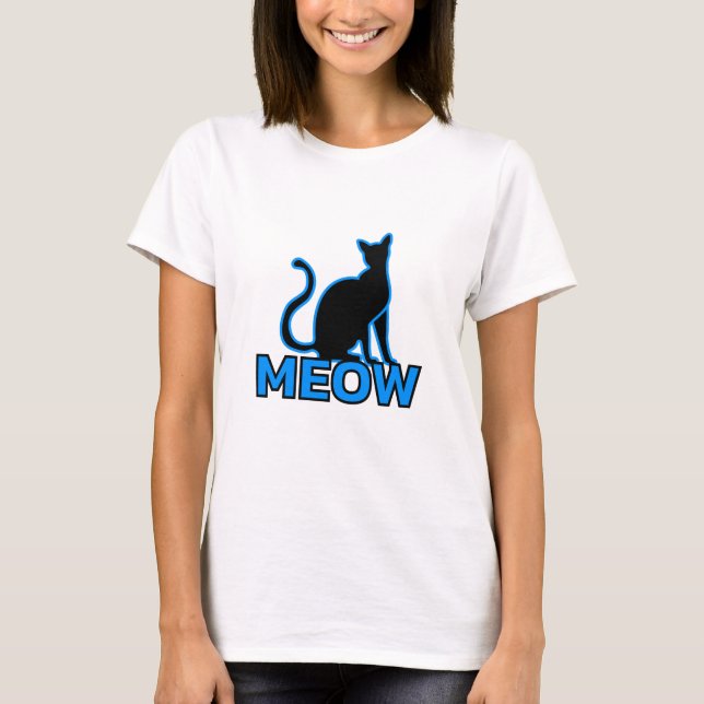 Camiseta Carácter felino de moda - Silueta gata azul "MEOW" (Anverso)