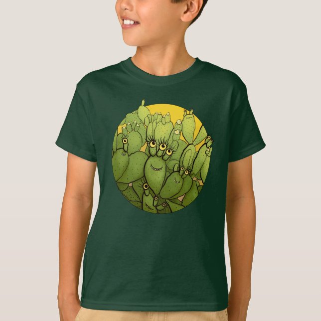 Camiseta Caracteres Cactus divertidos Cute Verde Sucultores (Anverso)