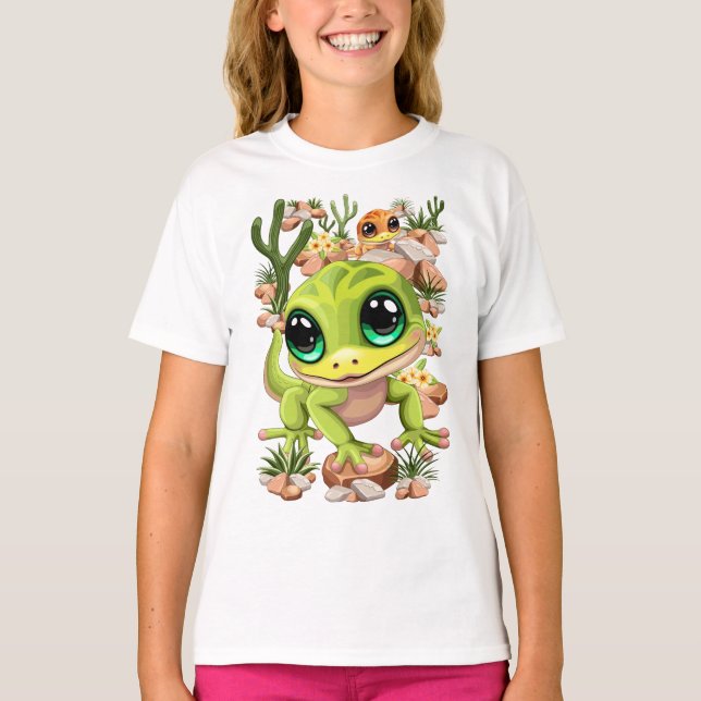 Camiseta Caracteres de dibujos animados de Baby Geckos Cute (Anverso)