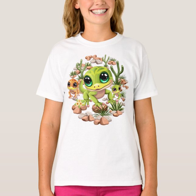 Camiseta Caracteres de dibujos animados de Baby Geckos Cute (Anverso)