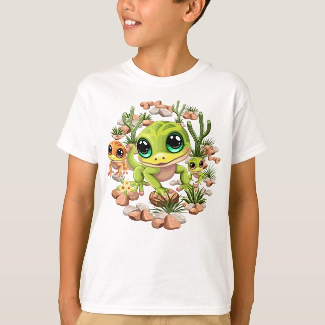 Camiseta Caracteres de dibujos animados de Baby Geckos Cute (Anverso)