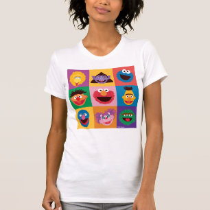 Camiseta Caracteres de Plaza Sésamo Cuadrícula de bloques