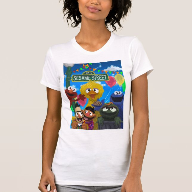 Camiseta Caracteres de Plaza Sésamo | Escena Fiesta (Anverso)