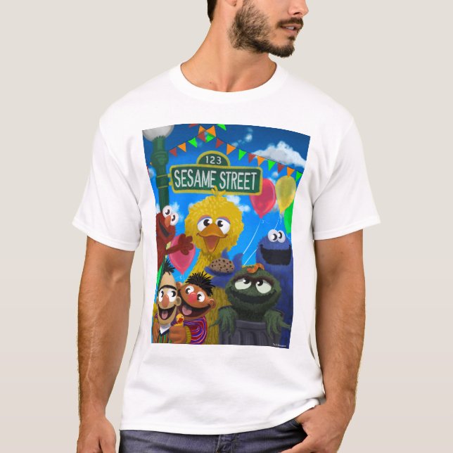 Camiseta Caracteres de Plaza Sésamo | Escena Fiesta (Anverso)