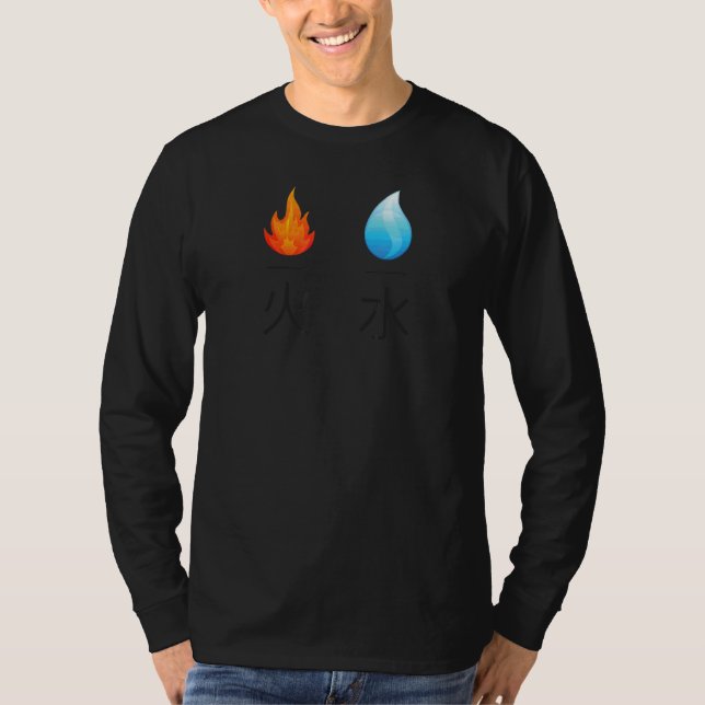 Camiseta Caracteres Kanji Japoneses Para Fuego Y Agua Con (Anverso)