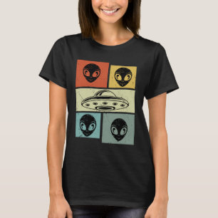 Camiseta Caras de alienígena retro OVNI Collage de arte pop