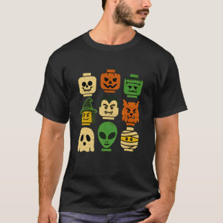 Camiseta Caras de Cabeza de Ladrillo de Halloween Disfraz F