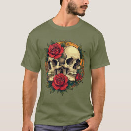 Camiseta Caras de Cráneo con Rosas Rojas