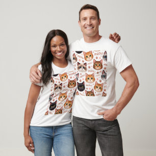 Camiseta Caras de gato lindas y divertido patrón de maullid