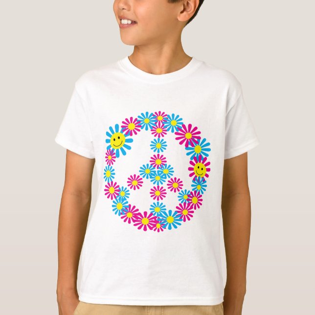 Camiseta Caras del signo de la paz w de la flor (Anverso)