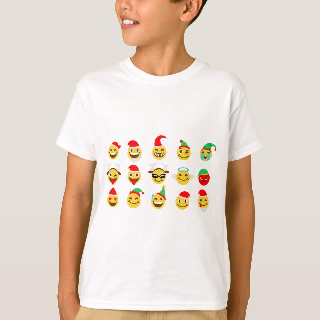 Camiseta caras felices de emoji navideña (Anverso)