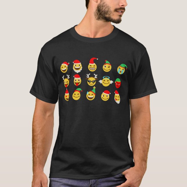 Camiseta caras felices de emoji navideña (Anverso)