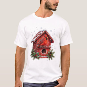 Camiseta Cardenal en Casa de Pájaros Nevada de Navidad