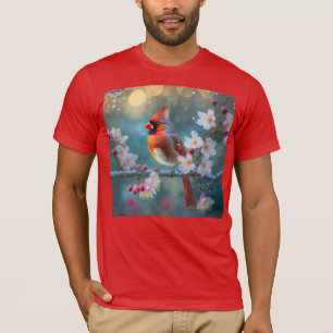 Camiseta Cardenal macho a la luz de la luna Flores de cerez