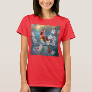 Camiseta Cardenal macho a la luz de la luna Flores de cerez