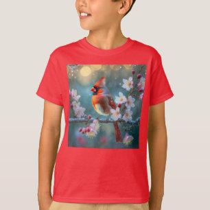 Camiseta Cardenal masculino en flor de cerezo a la luz de l