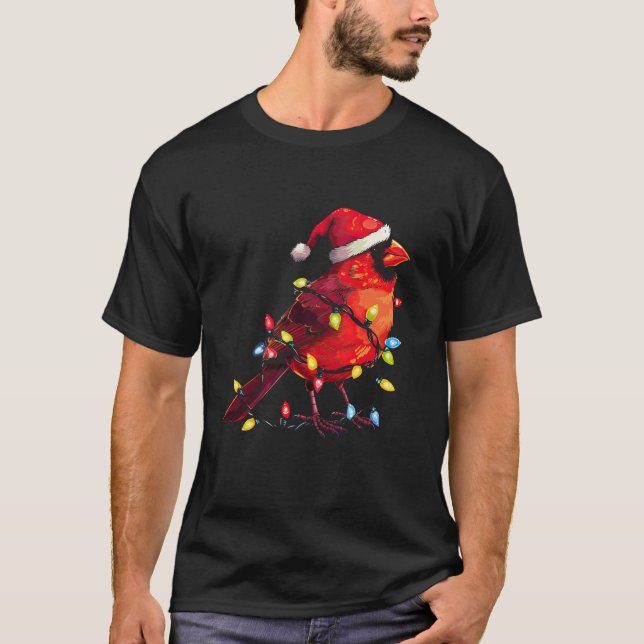 Camiseta Cardenal rojo curado Santa Xmas enciende pájaro Na (Anverso)
