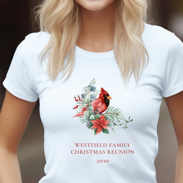 Camiseta Cardenal rojo de la unión familiar de navidades (Christmas Family Reunion Red Cardinal Women's T-Shirt)