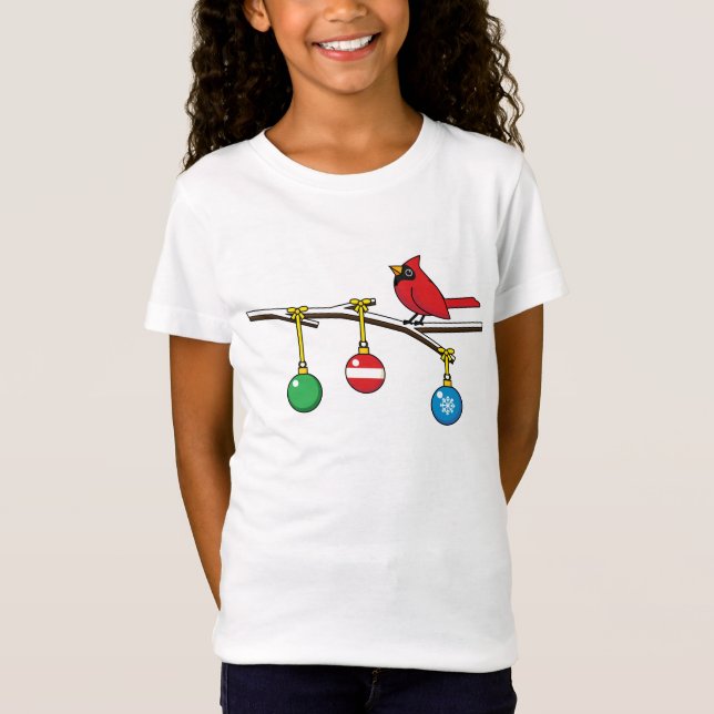 Camiseta Cardenal rojo en la rama desnuda de los Navidades (Anverso)