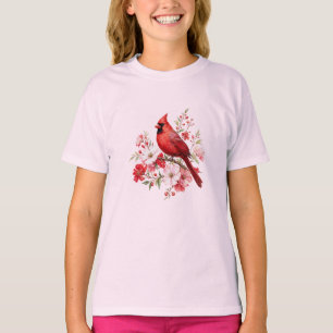 Camiseta Cardenal Rojo Floral Observador de Aves Acuarela N