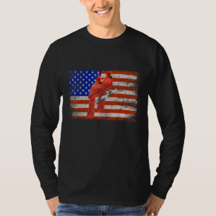 Camiseta Cardenal rojo Pájaro Bandera estadounidense Carden