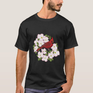 Camiseta Cardenal Rojo Pájaro Flor Rosa Dogwood Floraciones
