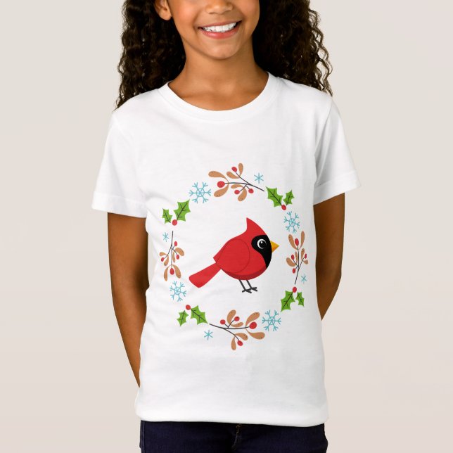 Camiseta Cardenal rojo Personalizado con flores (Anverso)