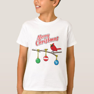 Camiseta Cardenal Rojo sobre la rama desnuda de los Navidad