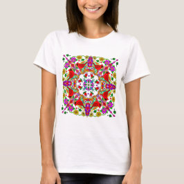 Camiseta Cardenal rojo y flores coloridas Mandala