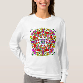 Camiseta Cardenal rojo y flores coloridas Mandala