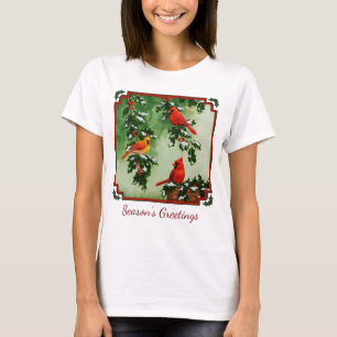 Camiseta Cardenales rojos del norte y acebo