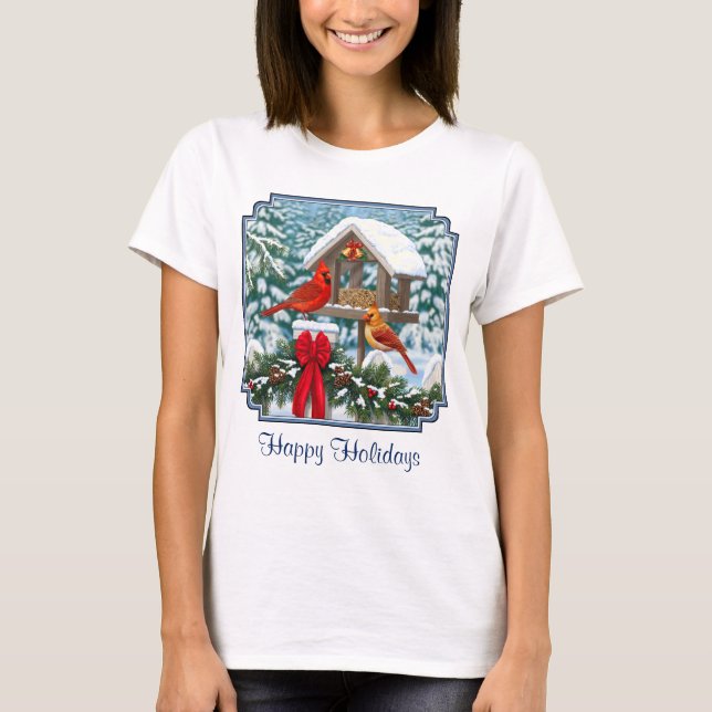 Camiseta Cardenales y Navidades Alimentador de aves (Anverso)
