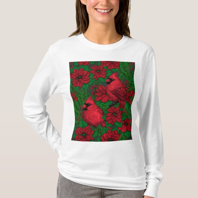 Camiseta Cardenales y poinsettia para Navidades (Anverso)