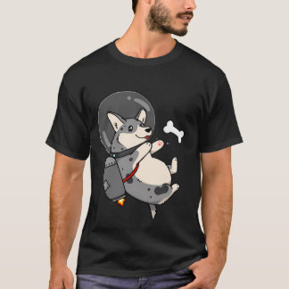 Camiseta Cardigan Blue Merle Space Corgi con Jetpack