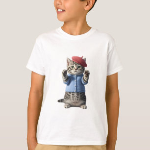 Camiseta Cardigan con boina adorable gato atigrado niños