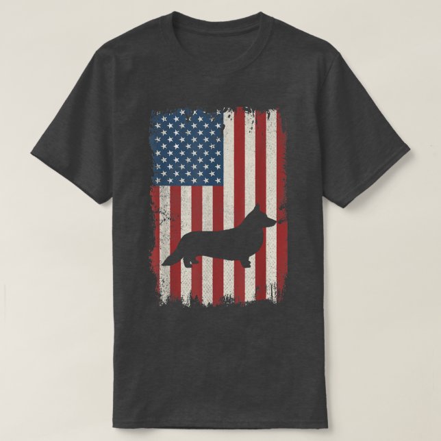 Camiseta Cardigan Welsh Corgi American Flag USA Dog Lovers  (Diseño del anverso)