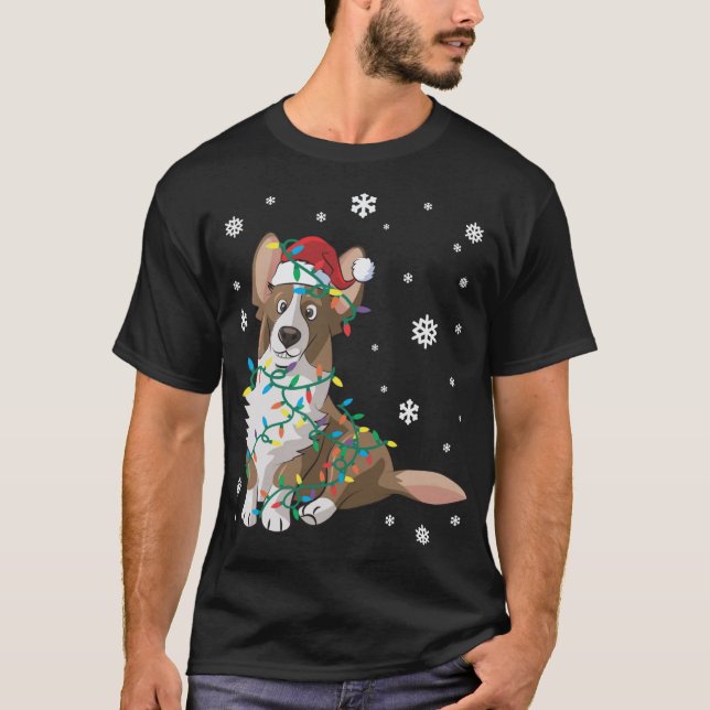 Camiseta Cardigan Welsh Corgi Envuelto En Navidades Luces D (Anverso)