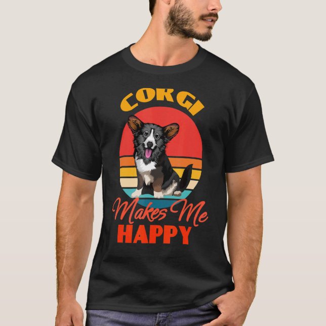 Camiseta Cardigan Welsh Corgi Me Hace Feliz Perro Retro (Anverso)