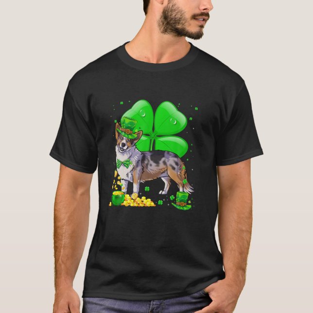 Camiseta Cardigan Welsh Corgi Perro Lucky Charm St. Patrick (Anverso)