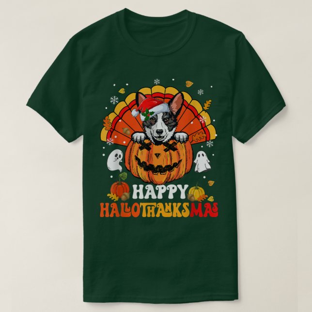Camiseta Cardigan Welsh Corgis Dog Happy Hallothanksmas Hal (Diseño del anverso)