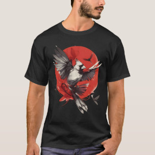 Camiseta Cardinal 3 Arte Japonés de Tinta Roja del Sol. Par